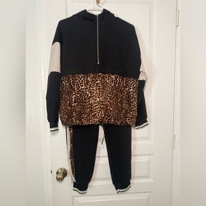 Zara Black and Leopard Print Tracksuit